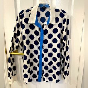Ann Taylor Navy & White Polka Dot Blouse, sz L